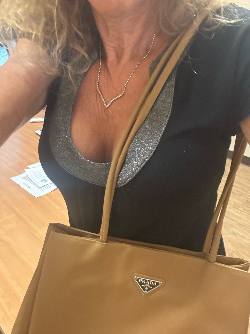 Prada Camel Brown Tote Bag with Triangle Logo - Picture 6 of 6